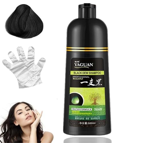 Hair Dye for Black & Brown Dew Shampoo | 3-In-1 Black Hair Dye Shampoo | Herbal Hair Dye Shampoo, Instant Black Hair Shampoo,Hair Color Shampoo - 100% Gray Hair Coverage for Men and Women (Black)