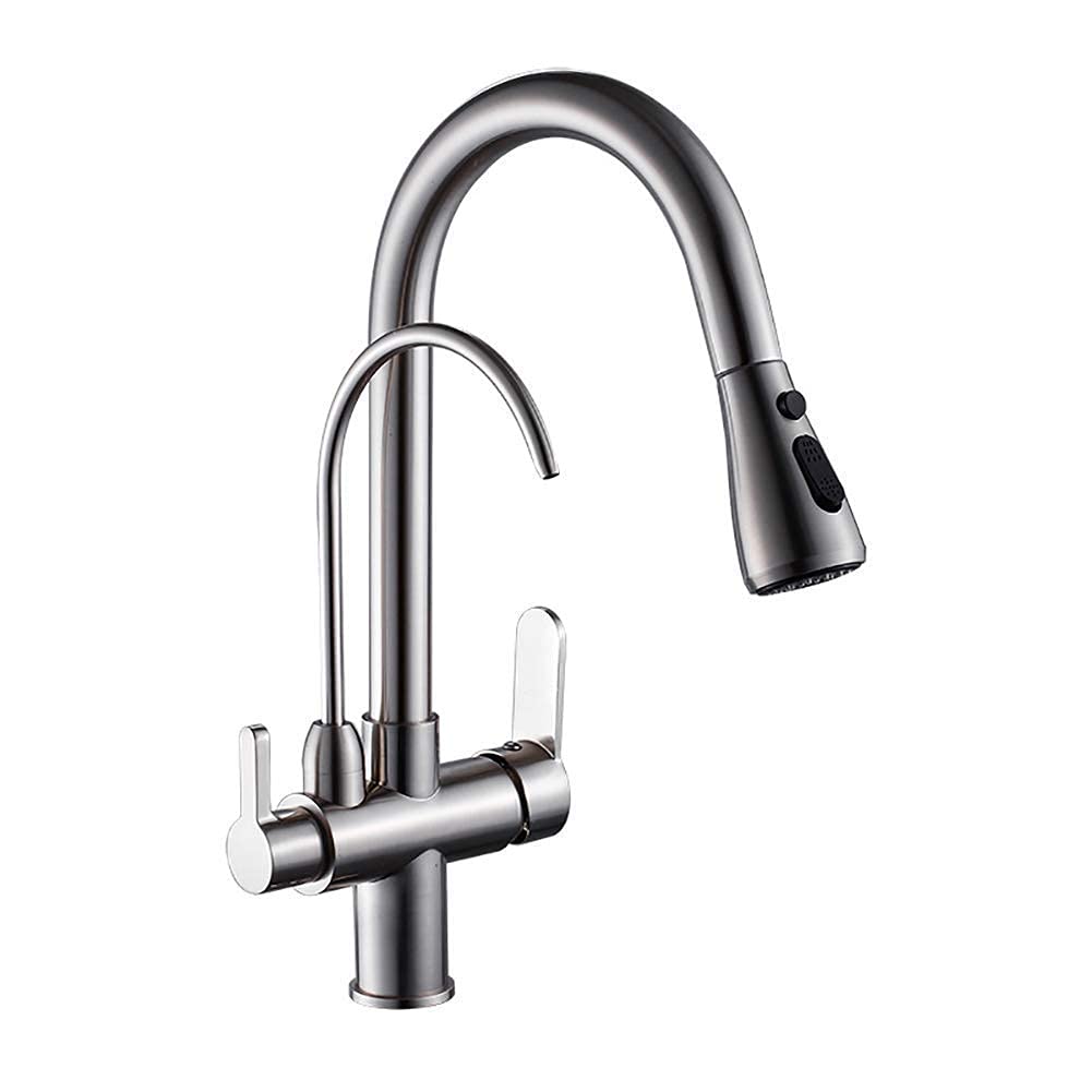Faucet Modern Kitchen with Pull Out Sprayer,Kitchen Sink Faucet Handle High Arc,Water Filter Purifier Tap Brushed Thriving