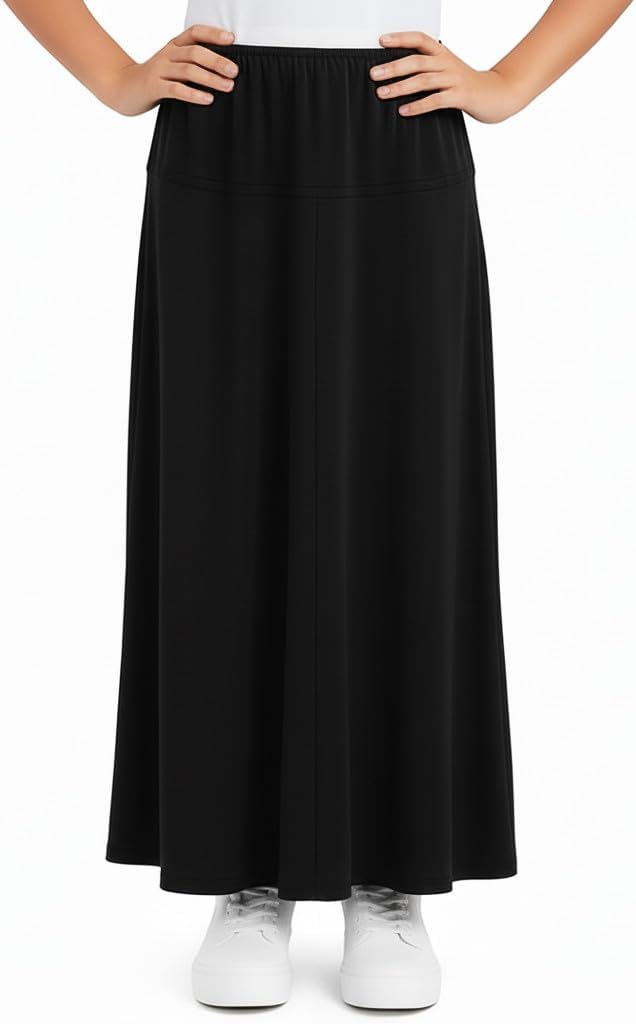 BABY O Girls Kids Basic Stretch Slinky Knit A-Line Ankle Length Maxi Skirt for 4 to 18 Years Old