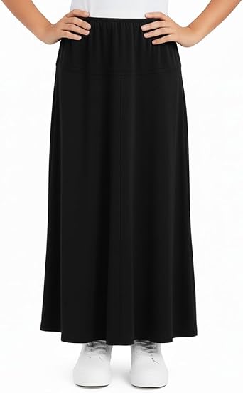 BABY O Girls Kids Basic Stretch Slinky Knit A-Line Ankle Length Maxi Skirt for 4 to 18 Years Old