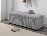 GDCAOJG 48' Storage Ottoman, Corduroy Entryway Bench with Storage, Large End of Bed Bench for Bedroom, Living Room, and Dorm, Grey