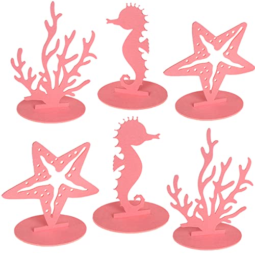 6Pcs Pink Mermaid Party Decoration DIY Felt Table Centerpiece Under The Sea Party Decorations for Ocean Theme Girl Little Mermaid Birthday Baby Shower Party Supplies