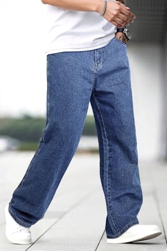 GINGTTO Mens Baggy Jeans Y2k Streetwear Blue Wide Leg Jeans Men Bootcut Denim Pants Oversized 362