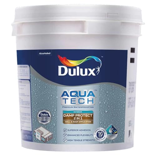 Image of Dulux Aquatech DampProtect 2-in-1 Basecoat - Heat Resistance Paint for Summer Cool Roof, Exterior Waterproofing for Walls & Terrace Roof, Crack Bridging, 10C Cooling, 8 Yr Warranty - 10 L