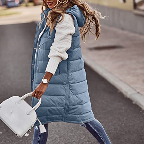 Long With Hood Outdoor Vest Down Women's Jacket Quilted Coat Sleeveless Jacket Winter Light Weight Sweaters Blue, Xx-Large #TOP1