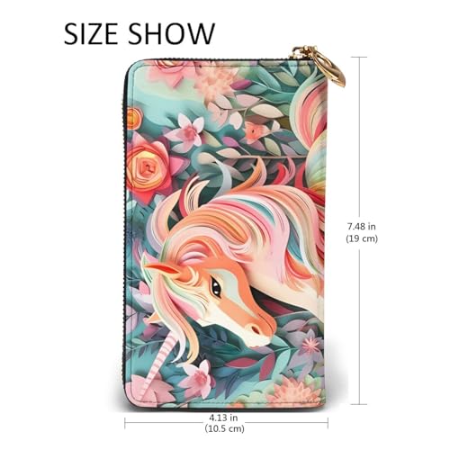 Pink Paper Cut Unicorn Women's Wallet Long Zip Around, Premium Vegan Leather Wallet with 12 Card Holders, Large Capacity,Gift Ready Packaging3