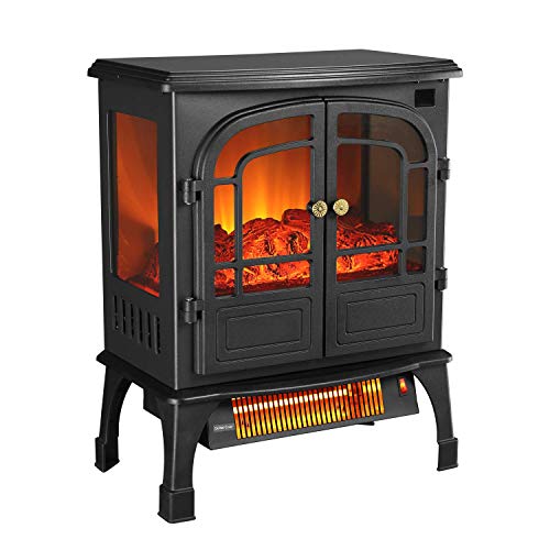 Outdoor Basic Infrared Quartz Electric Fireplace Stove with Realistic Flame 12h Timer Portable Space Heater with Thermostat Overheating Protection