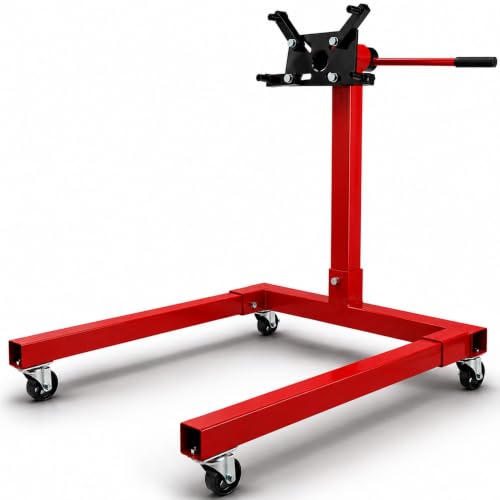 AREBOS Support Moteur | Support de boîte de Vitesses | Moteur 570 kg | Béquille de Montage | 360° pivotant | Rouge | sur roulement à Billes | Robuste