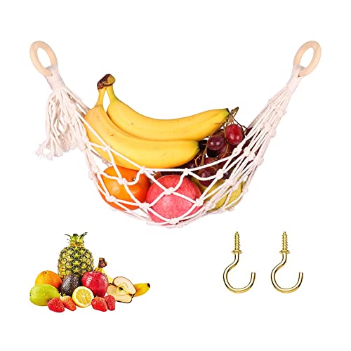 1 Stück Obst-hängematte, Wiederverwendbarer Obst-hängekorb Mit 2 Schraubhaken Handgefertigtes Baumwollseil Gewebtes Obst- Und Gemüse-hängeobstnetz, Geeignet für Küche und Haushalt Cover