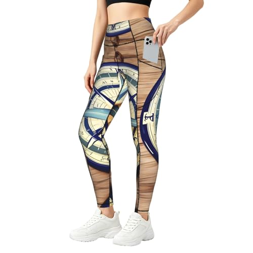 Leggings con estampado de brújula para mujer mallas elásticas que no se bajan con bolsillos