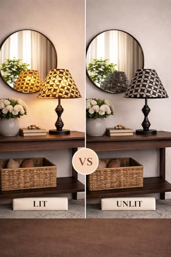 Image of tu casa Modern Table Lamp with Crimson Floral Satin Shade | Metal Iron Base Decorative lamp for Living Room| Study & Home Decor, Designer Table Lamp for Gifting (Infinity Lattice)