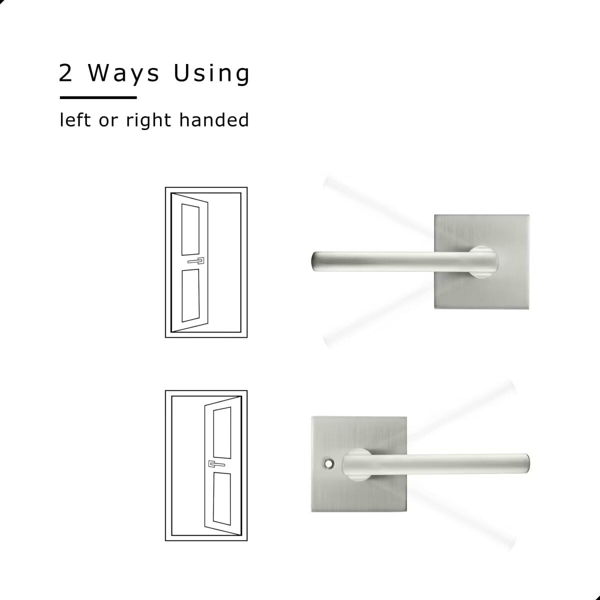Linkaa Brushed Door Handle Levers Interior for Closet and Hall Indoors Bedroom, Passage Levers with No Lock Square Knobs, Fit Left Right（No Lock，1 Pack，Passage）