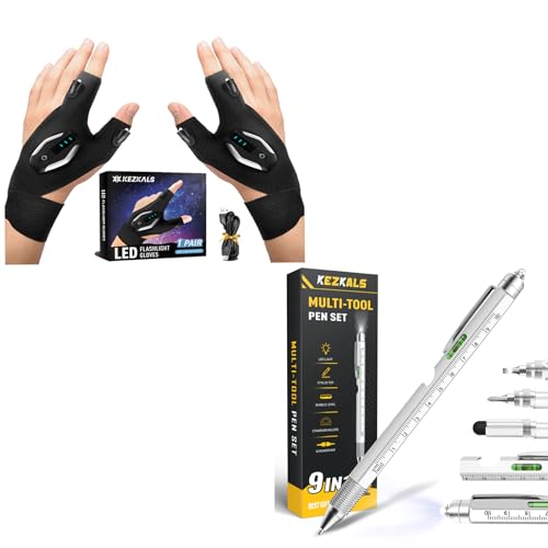 KEZKALS Rechargeable Flashlight Gloves and 9 in 1 Multitool Pen