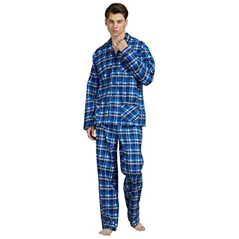 amaxer Men's Flannel Pajamas Set Warm Winter PJs Long Sleeve 100% Cotton Elastic Waistband Button Fly Loungewear L Cover