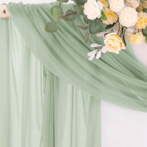 Image of Socomi Sage Green Sheer Wedding Arch Draping Fabric 29 inch x 20Ft 1 Panel Outdoor Curtain Drapes Extra Long for Bridal Baby Shower Ceremony Birthday Party Decor