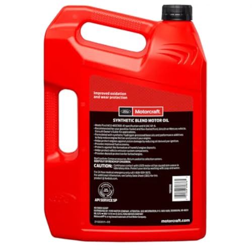 Motorcraft SAE 5W-20 Synthetic Blend Motor Oil - XO-5W20-5Q3SP - 5 Quart Jug (For Select Models and Years of Ford, Lincoln, and Mercury Vehicles)