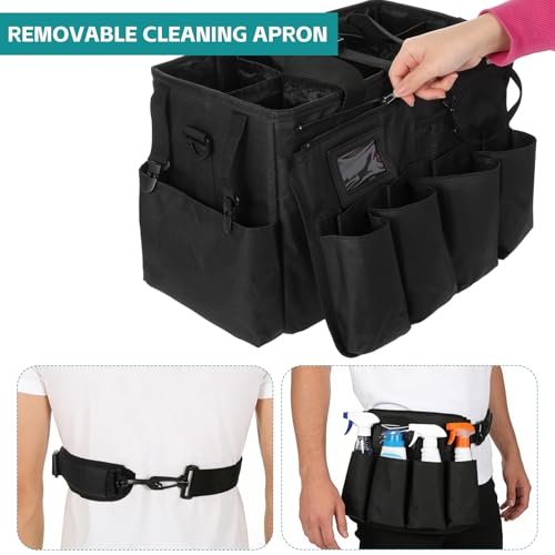 Sibosen Tragbare Reinigungstasche,Große Putztasche,Reinigungsmittel Organizer mit Griff,Putzmittel Aufbewahrung Organizer Tasche für Reinigungskräfte,Schwarz Tragbar Abnehmbar 45x27x25cm