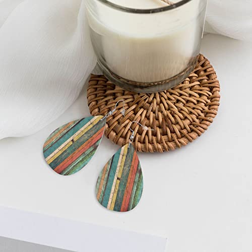 Wood Grain Faux Leather Teardrop Earrings Lightweight Drop Dangle Earrings For Women Girls #TOP5