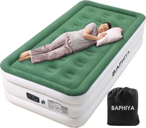 BAPHIYA Single Air Bed, Inflatable Bed with Built-in Electric Pump, Quick Self-Inflation, Portable Blow Up Mattress with Flocked Surface for Kids Guest Home Sofa Camping Travel Outdoor 200x100x45cm