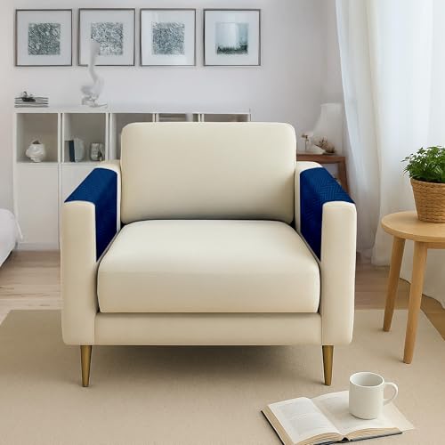 Image of Amazon Basics - Velvet Quilted Sofa Armrest - Set of 2 | Multi-Layered Fabric | 70cm x 70cm | 350 GSM | Color - Navy Blue
