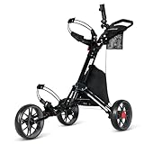 Lakehood Golf Push Cart, 3 Wheel Golf Push Cart Foldable and Lightweight Golf Pull Cart, Push Cart Golf Easy to Open/Fold, Golf Bag Cart with Umbrella Stand Storage Bag Cup Holder, Black