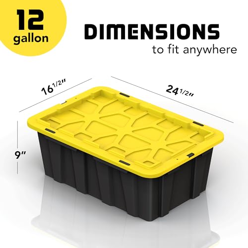 Lifetime Home 8 PACK of Medium 12 Gallon Plastic Storage Bin Tote Organizing Container with Ultra Durable Secure Latching Lids, Stackable, Extra Strength Clear with Built in Handle - Black and Yellow - Image 3