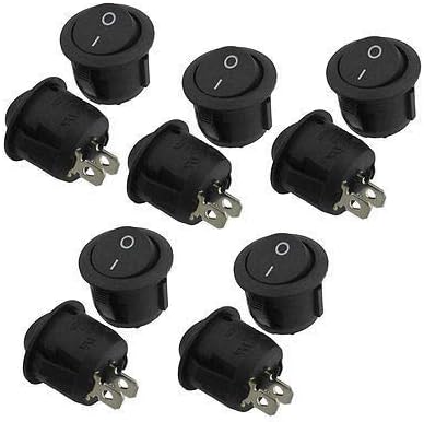 10 Pack SPST Rocker Switch ON Off 6A 250V 10A 125V AC | 10 Pack Round Rocker Switches, SPST On/Off, 6A 250VAC / 10A 125VAC, Black, 22mm Mounting Hole.