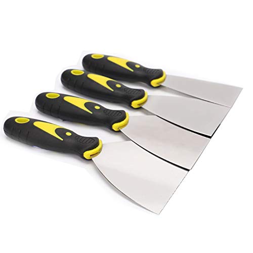 4-piece putty knife scraper, spackle knife, drywall putty knife, easy-to-hold handle Drywall finishing tool for dry wall repair and wallpaper decals (5 inches, 4 inches, 3 inches, 1.5 inches)