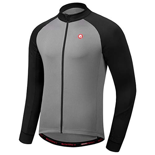 qualidyne Men's Cycling Bike Jersey Full Zipper Long Sleeves with Pockets,Road Bicycle MTB