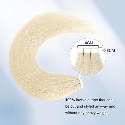 Image of Sixstarhair Invisible Tape In Hair Extensions Real Human Hair Bleached Blonde Remy Tape Hair Extensions Ash Blonde for Woman 20 Pieces 50g [Color #60 22 inch]