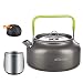 Overmont Camping Kettle Camp Tea Coffee Pot Aluminum 27/42 FL OZ Outdoor Hiking Gear Portable Teapot Lightweight with Silicon Handle (L with Cup)