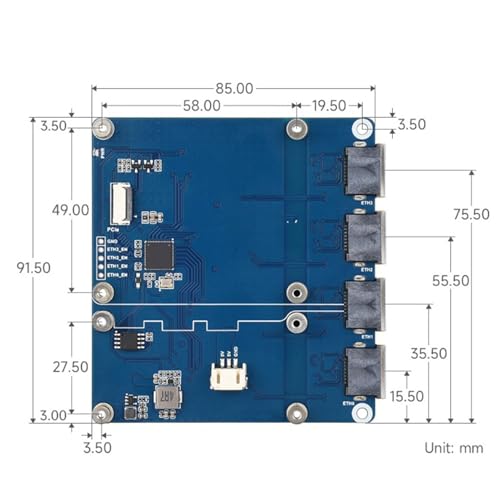 LICAEVEY PCIe to 4 2.5G ETH Board, Adaptador Ethernet 2.5G para Rasp Pi 5 con opciones de montaje superior e inferior, indicadores LED verde y amarillo miniatura 7