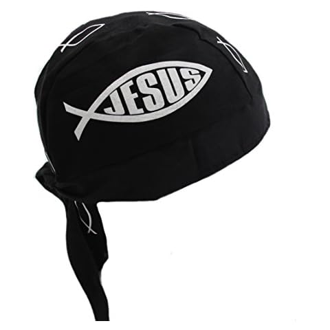 Hiphopville Adjustable Black Jesus Christian Fish Skull Cap Hat Bandana with Tie Cover