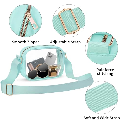 Image of VOROLO Stadium Approved Clear Crossbody Bag,Small See Through Purse Handbag with Adjustable Shoulder Strap for Sports Light Blue