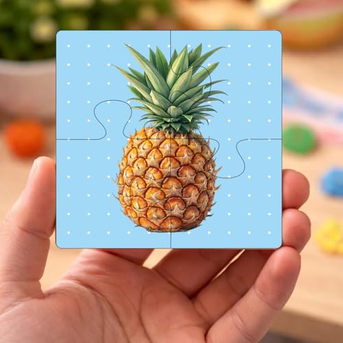 Image of Wooden Jigsaw Puzzle Set of 6 for Kids | Pack of 6 Puzzles with 4 Pieces Each | Learning Toy for 2 3 4 5 Year Old Boys & Girls (Fruits Theme)