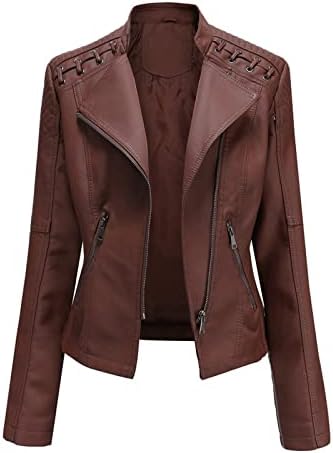 Basysin Leather Jacket, Tunic Windbreakers Womens New Years Work Long Sleeve Steampunk Stretch Overcoat Lapel Slim Solid Color Button Up Thick Windbreakers Women Coffee