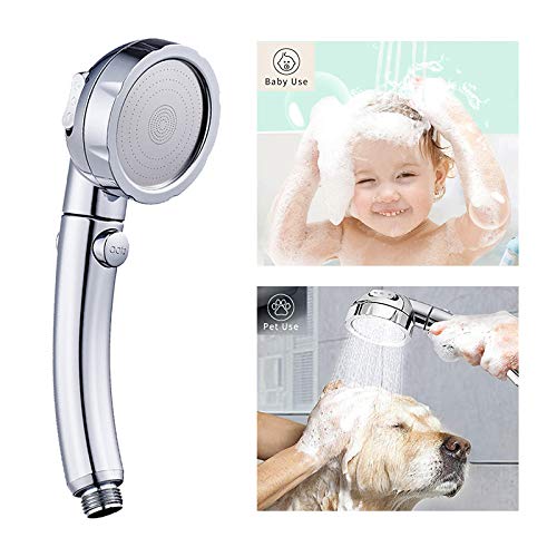 Kaiying Drill-Free High Pressure Handheld Shower Head With On/Off Pause Switch 3 Spray Modes Water Saving Showerhead, Detachable Puppy Shower Accessories (M:shower Head (Chrome)+Bracket+Hose) #TOP2
