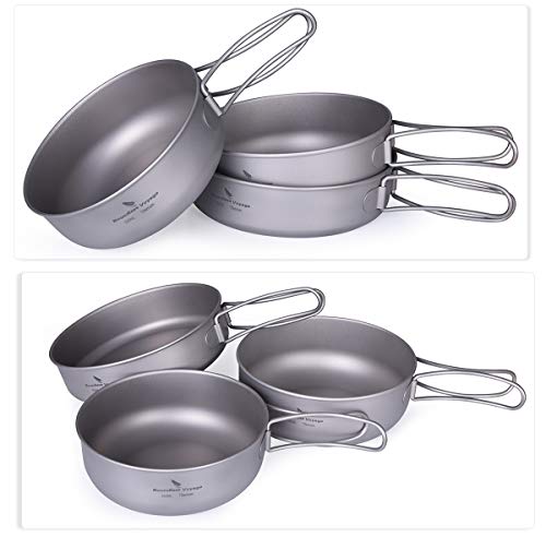 Ibasingo 3-Piece Set Titanium Bowl Set Outdoor Camping Pan Cookware Pot With Folding-Handl Picnic Dishes Cooking Travel Utensils A-Ti2031C #TOP4