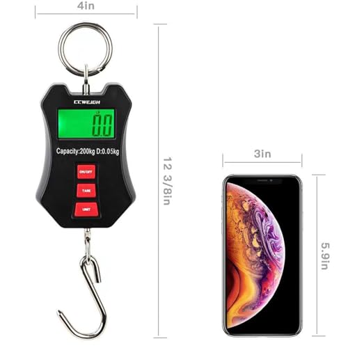 Image of 440lb /200kg Digital Crane Scale - Compact LCD Handheld Hanging Scale for Garage, Farm, Hunting, Fishing & More(200kg /Black)
