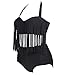 Creabygirls Womens Plus Size Print High Waist Two Piece Tassel Swimsuits(Black,XXX-Large)