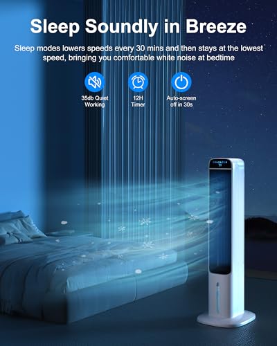Uthfy 41" Swamp Cooler Air Conditioners, Cooling Fans that Blow Cold Air with 120&deg; Oscillation, 4 Modes, 3 Speeds, 4 Ice Packs, 4L Removable Water Tank, Remote & Touch Control, White