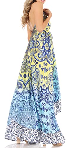 Image of Sakkas Lizi Womens Maxi High-Low Halter Handkerchief Long Dress Beach Party