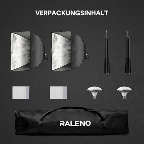 RALENO Softboxen, 2 x 50 W LED Softbox Fotostudio Set, 2 x 50 x 50 cm Fotolicht mit 5500 K Glühbirne und Stativ für Porträtfotografie, Game-Streaming, YouTube-Videofotografie