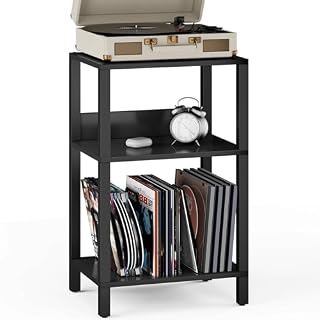 TUTOTAK Record Player Stand with Storage Up to 100 Albums,Record Storage Table,3 Tier End Table,Side Table for Living Room, Bedroom, Black TB01BK075 - Les Beatles, Paul McCartney, John Lennon, RIngo Starr, George Harrison