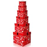 SENONAPO 6 Pcs Nesting Gift Boxes with Lids Square Gift Boxes 6 Sizes Classic Red Stacking Boxes Multipurpose Cardboard Gift Boxes for Birthday Wedding Christmas Party Favor Supplies