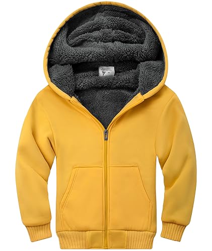 Image of SWISSWELL Unisex Boys Girls Fleece Hoodie Sherpa Lined Jacket Zip Up Hooded Sweatshirt Winter Outerwear for Kids (Yellow, 10-11)