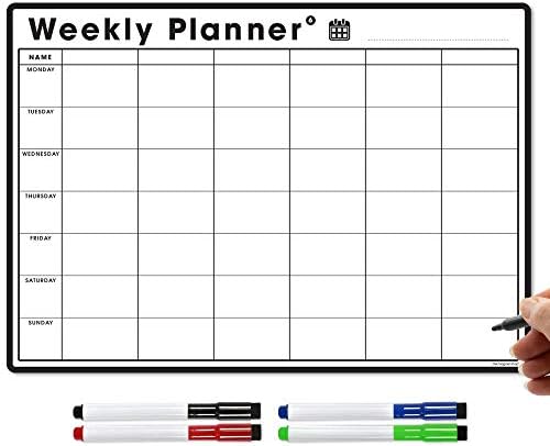 TMS A3 Magnetic Weekly Planner Whiteboard for Fridge | Dry Wipe Meal Planner, Calendar or Memo Board | Plan Family or Business Tasks | Dry Erase To Do List Magnet | with 4 Dry Erase Pens [30 x 42cm]