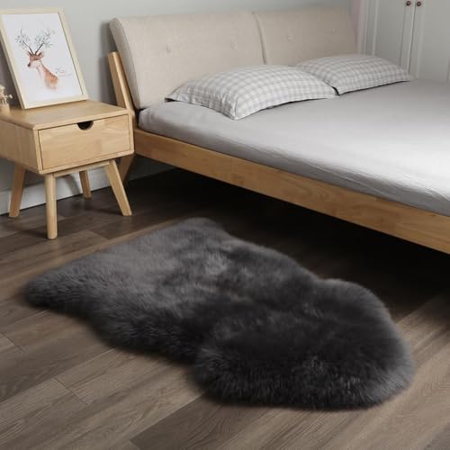 Image of Genuine Australian Sheepskin Rug Steel Grey Sheep Skin Rugs Single Pelt Natural 2ft X 3ft (60 cm X 91.4 cm) | Gray Natural Sheep Skin Throw