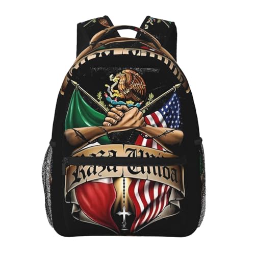 KOSUES Mexican American Flag Eagle Laptop Backpacks Double Shoulder Laptop Pack Bag Daypack Back Pack Bags Rucksack Computer Bag with Side Pockets Front Zipper Pockets For Commutes Travel