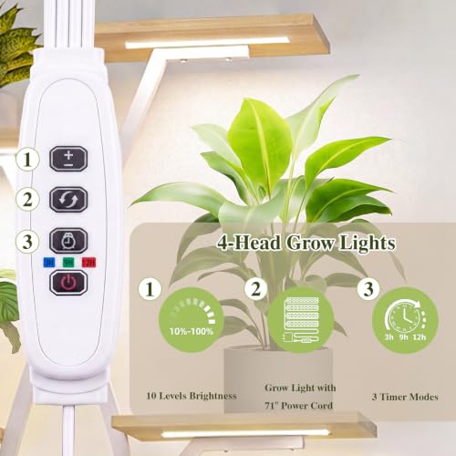 Image of 9 Tier 66 inch Tall Plant Stand with Grow Lights for Indoor Plants(White)